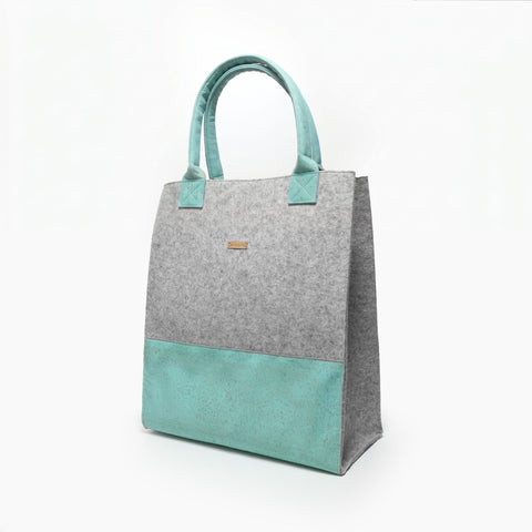 Tote bag made of wool felt & cork | Anthracite - Azure | Model BAGG