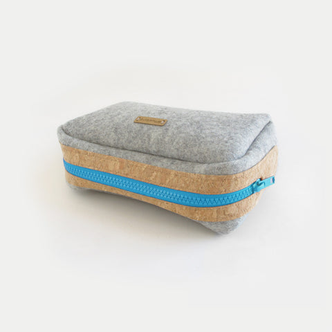 Accessory bag for cables & Co. | made of felt and cork | light grey-azure