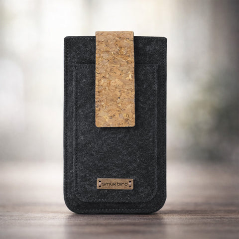 custom-made cell phone case | with magnetic closure and extra compartment | anthracite - Tracks | model HAKA
