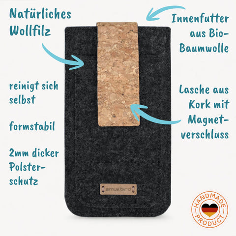 custom-made cell phone case | with magnetic closure and extra compartment | anthracite - Bloom | model HAKA