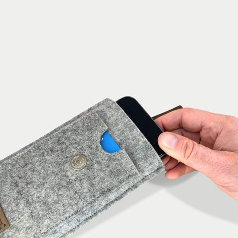 Mobile phone belt pouch for Samsung Galaxy M06 | with magnetic closure and card compartment | light gray | model CLIP