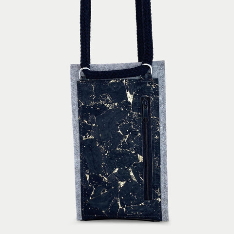 Shoulder bag for iPhone 14 | made of felt and organic cotton | light gray - black | model KEDJA deluxe