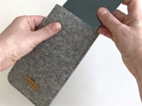 Sleeve for iPhone XR | made of felt and organic cotton | light grey - shapes | "LET" model