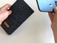 Sleeve for iPhone XS Max | made of felt and organic cotton | anthracite - stripes | "LET" model