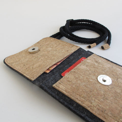 Shoulder bag for Xiaomi Poco F5 Pro | made of felt and organic cotton | anthracite - tracks | Model KEDJA