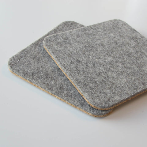 Glass coasters made of felt and cork | Set of 2 | 10x10cm | light grey