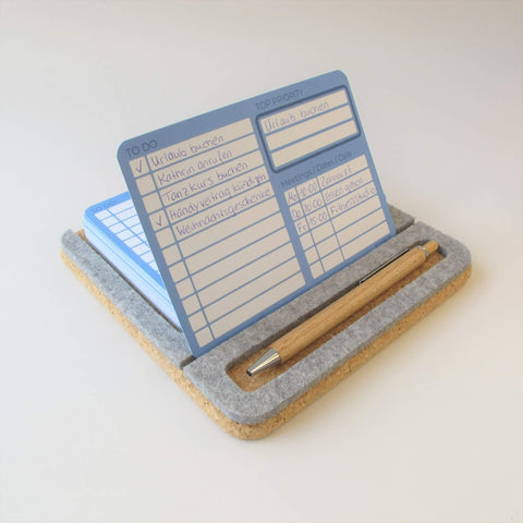 Note holder "ToDo" incl. 50 cards & wooden ballpoint pen | made of felt and cork | light grey