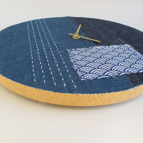 Wall clock Wabi Sabi Denim round 30 cm | Denim - Gold | Design: Nagoya