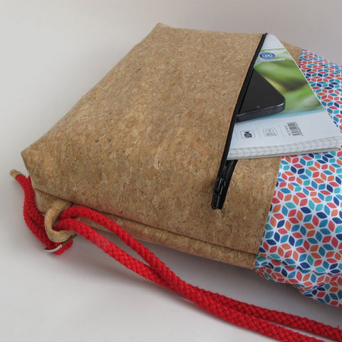 Gym bag, backpack | made of cotton and cork | Colorful