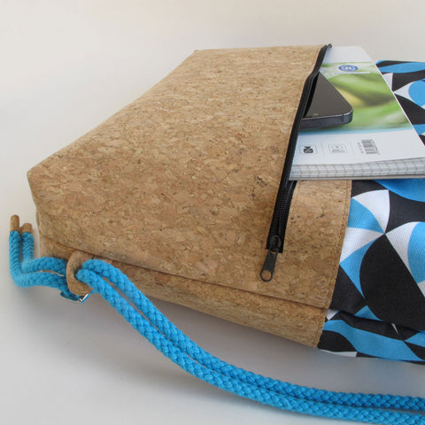 Gym bag, backpack | made of cotton and cork | Shapes