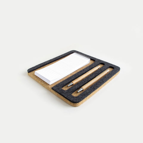 Organizer for cell phone, notepad & pens | made of felt and cork | anthracite
