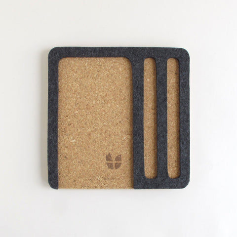 Organizer for cell phone, notepad & pens | made of felt and cork | anthracite