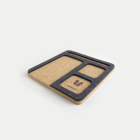 Organizer for mobile phone, notepad, pen, keys etc. | made of felt and cork | anthracite