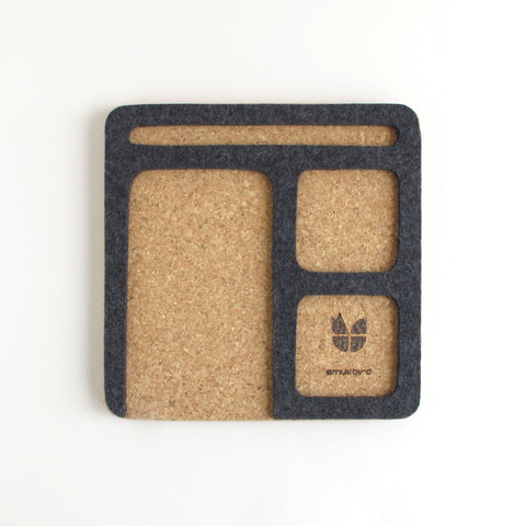 Organizer for mobile phone, notepad, pen, keys etc. | made of felt and cork | anthracite