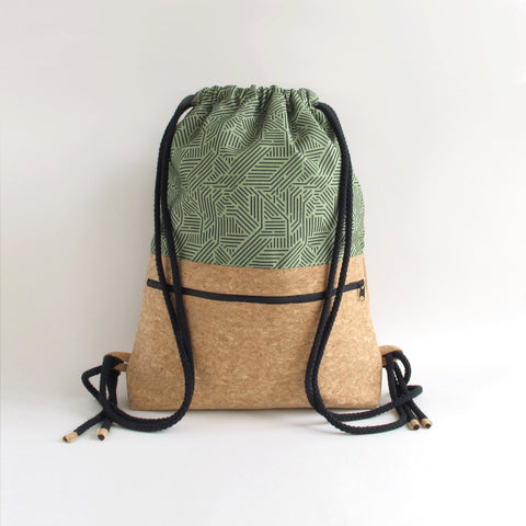 Gym bag, backpack | made of cotton and cork | Stripes