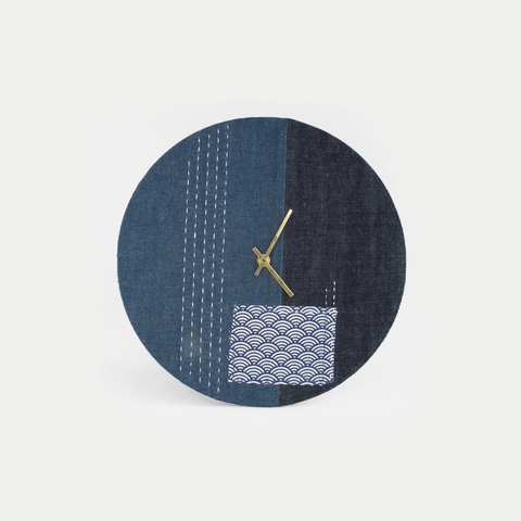 Wall clock Wabi Sabi Denim round 30 cm | Denim - Gold | Design: Nagoya