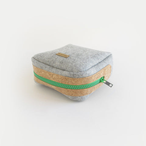 Accessory bag for cables & Co. | made of felt and cork | light grey-green
