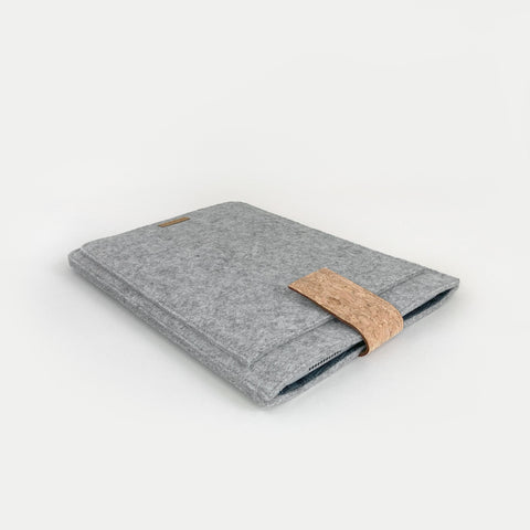 custom tablet case | with magnetic closure and extra compartment | light gray - tracks | Model "HAKA"