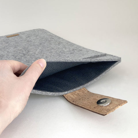 custom tablet case | with magnetic closure and extra compartment | light gray - tracks | Model "HAKA"