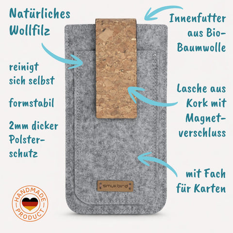 custom-made cell phone case | with magnetic closure and extra compartment | light gray - Shapes | model HAKA