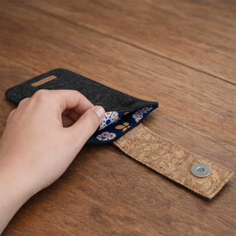 custom-made cell phone case | with magnetic closure and extra compartment | anthracite - Bloom | model HAKA