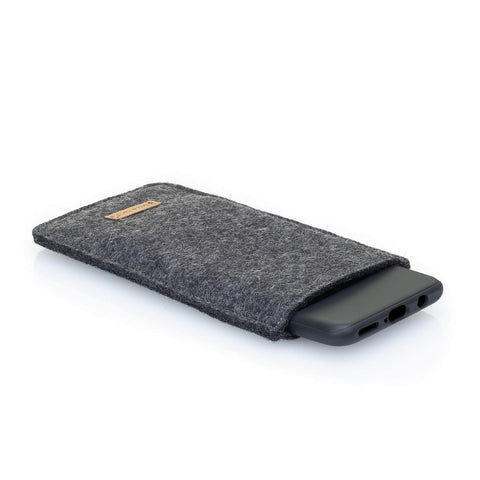 Handytasche für Samsung Galaxy A16 | aus Filz und Bio-Baumwolle | anthrazit - shapes | Modell "LET"