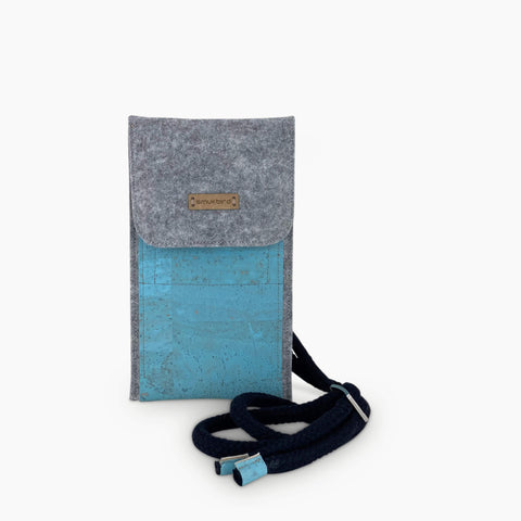 Shoulder bag for Samsung Galaxy A35 | made of felt and organic cotton | light gray - azure | model KEDJA deluxe