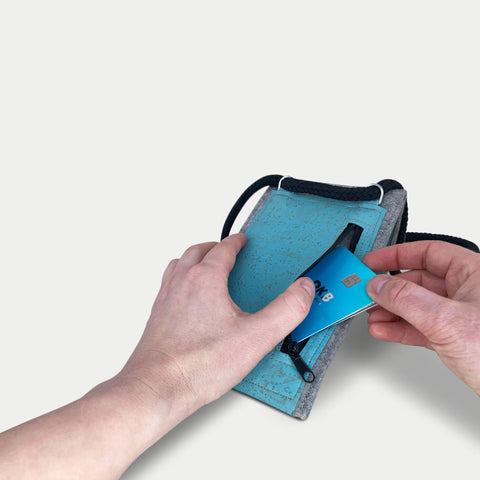 Shoulder bag for Samsung Galaxy A35 | made of felt and organic cotton | light gray - azure | model KEDJA deluxe
