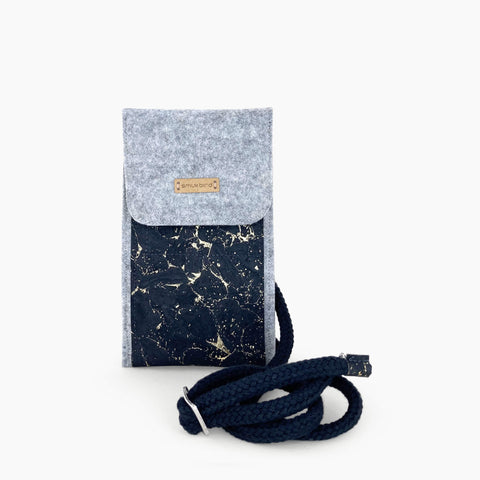 Shoulder bag for iPhone 11 Pro Max | made of felt and organic cotton | light gray - black | model KEDJA deluxe