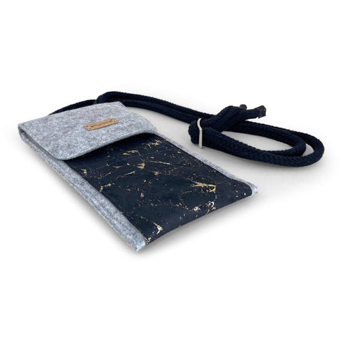 Shoulder bag for iPhone 11 Pro Max | made of felt and organic cotton | light gray - black | model KEDJA deluxe