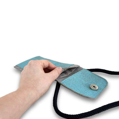 Shoulder bag for Samsung Galaxy A35 | made of felt and organic cotton | light gray - azure | model KEDJA deluxe
