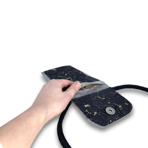 Shoulder bag for iPhone 11 Pro Max | made of felt and organic cotton | light gray - black | model KEDJA deluxe