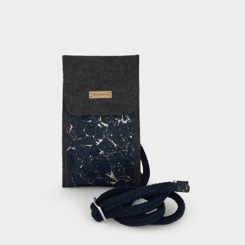 Shoulder bag for iPhone 11 Pro Max | made of felt and organic cotton | anthracite - black | model KEDJA deluxe