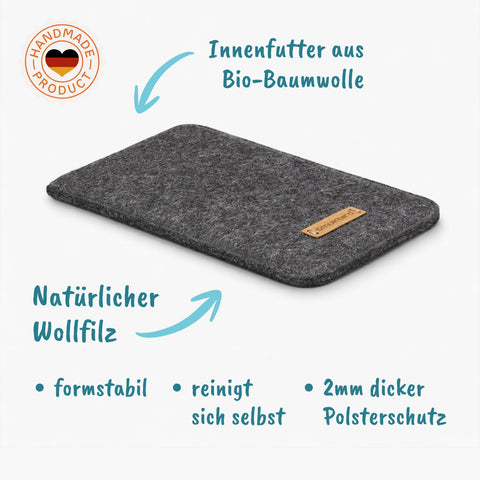 Made-to-measure mobile phone case | made of felt and organic cotton | anthracite - stripes | "LET" model