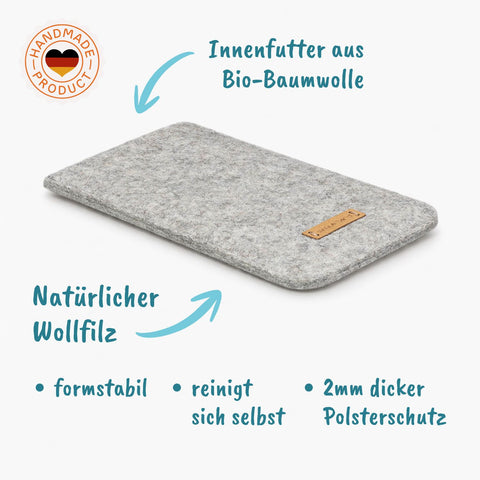Made-to-measure mobile phone case | made of felt and organic cotton | light grey - colorful | "LET" model