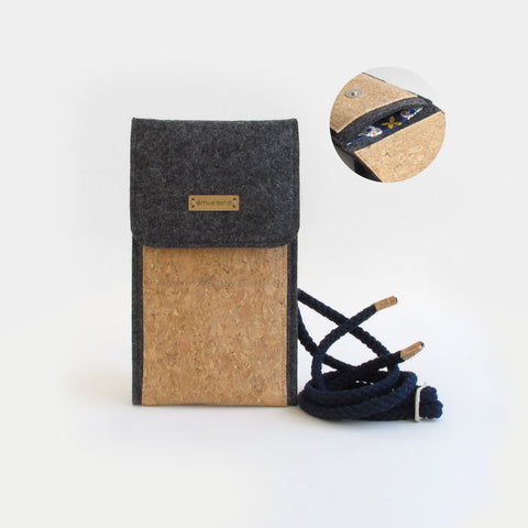 Shoulder Bag for iPhone 12 Pro Max | made of felt and organic cotton | anthracite - bloom | Model KEDJA