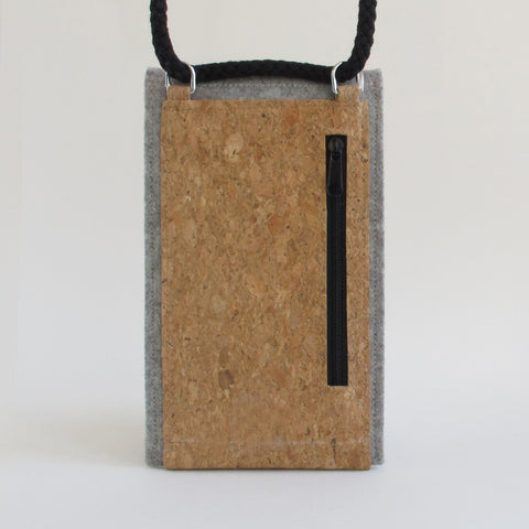 Shoulder bag for Samsung Galaxy A52 | made of felt and organic cotton | light gray - stripes | Model KEDJA