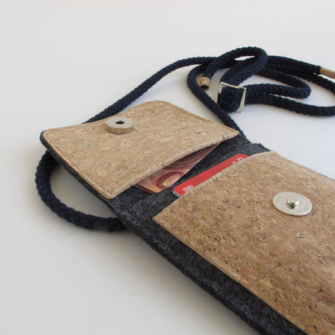 Shoulder Bag for iPhone 12 Pro Max | made of felt and organic cotton | anthracite - bloom | Model KEDJA