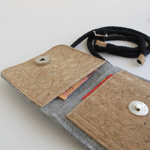 Shoulder bag for Samsung Galaxy A52 | made of felt and organic cotton | light gray - stripes | Model KEDJA