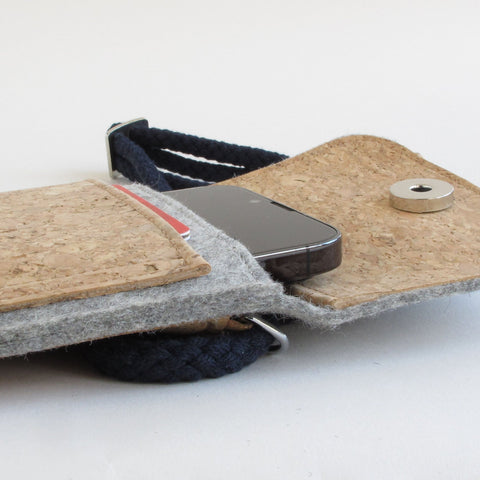 Shoulder bag for Motorola Moto G73 | made of felt and organic cotton | light gray - bloom | Model KEDJA