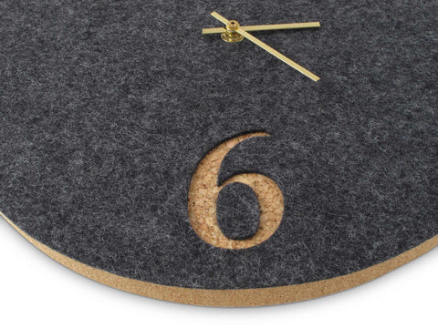 Wall clock made of felt and cork 30 cm | anthracite - gold | Design: Aarhus