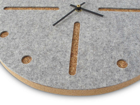Wall clock made of felt and cork 30 cm | light gray - black | Design: Odense