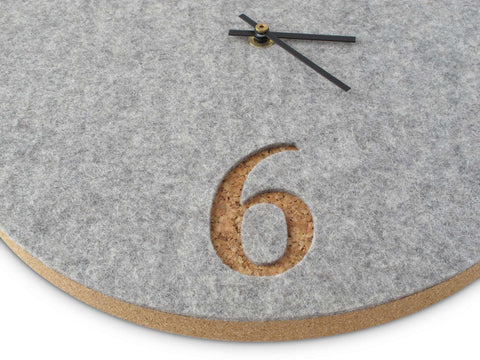 Wall clock made of felt and cork 30 cm | light gray - black | Design: Aarhus