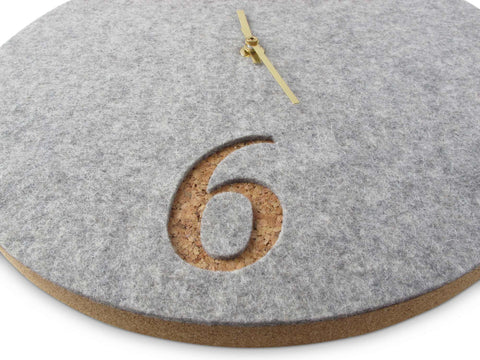 Wall clock made of felt and cork 30 cm | light gray - gold | Design: Aarhus