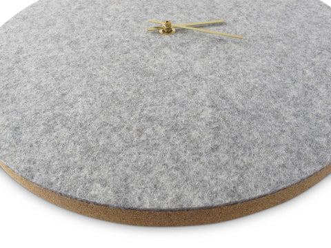 Wall clock made of felt and cork 30 cm | light gray - gold | Design: Aalborg