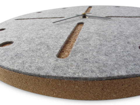 Wall clock made of felt and cork 30 cm | light gray - black | Design: Odense