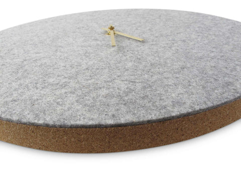 Wall clock made of felt and cork 30 cm | light gray - gold | Design: Aalborg