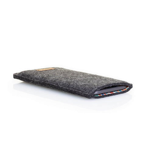 Mobile phone case for Motorola Moto G41 | made of felt and organic cotton | anthracite - colorful | Model "LET"