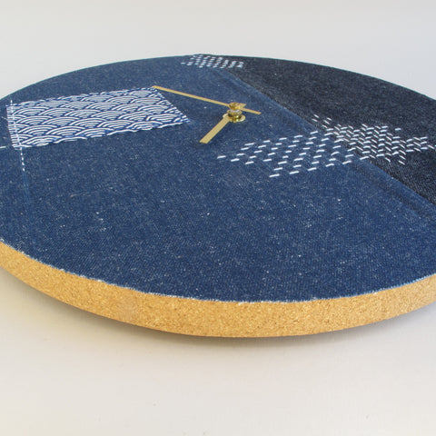 Wall clock Wabi Sabi Denim round 30 cm | Denim - Gold | Design: Fukuoka