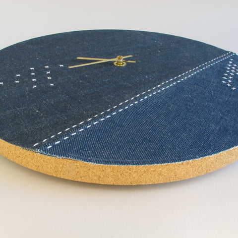 Wall clock Wabi Sabi Denim round 30 cm | Denim - Gold | Design: Yokohama